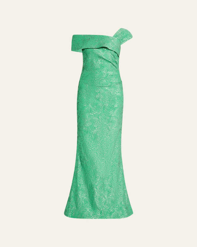 One-Shoulder Metallic Stretch Jacquard Gown